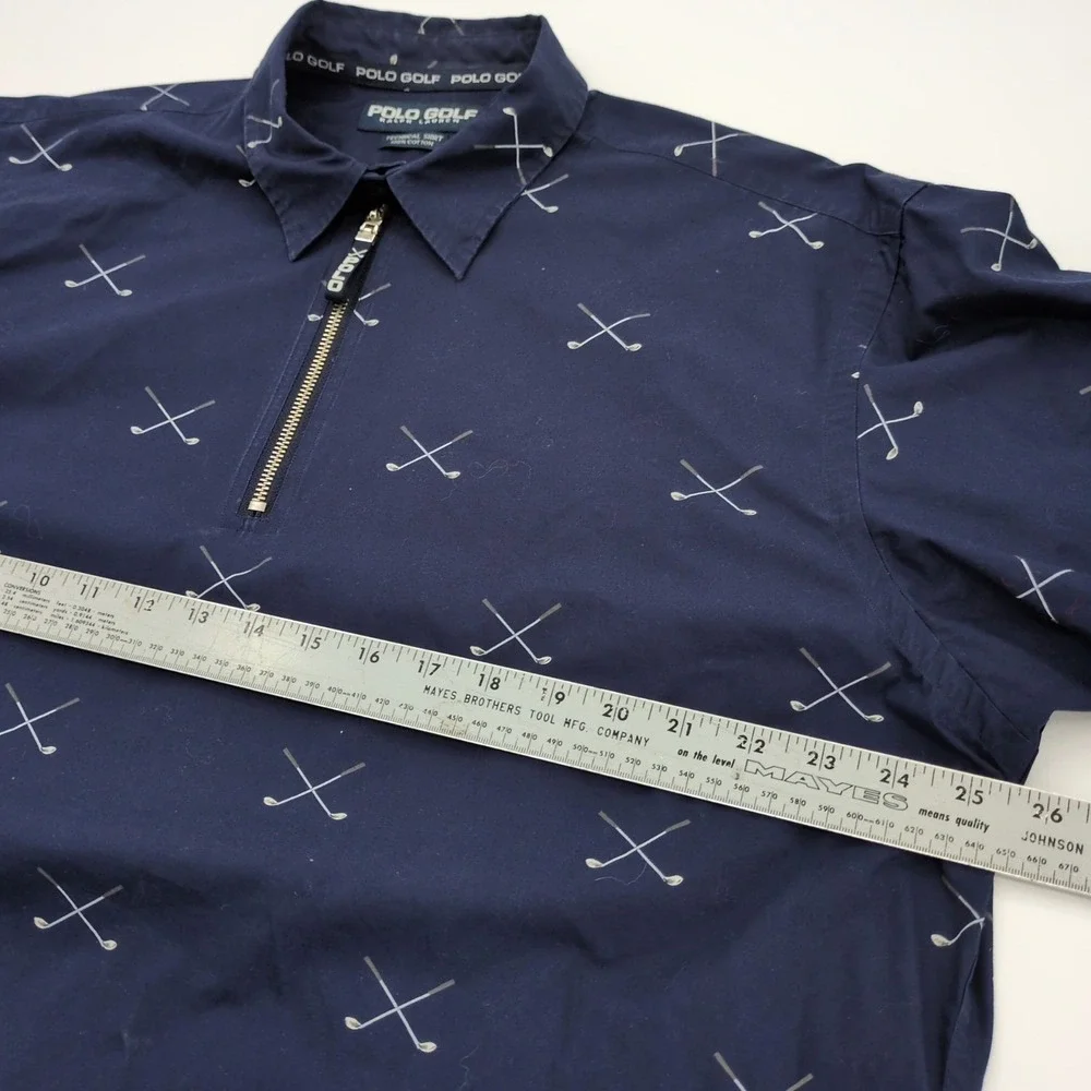 Polo Golf Ralph Lauren Shirt Large Navy Blue Half Zip All Over Print Golf Clubs